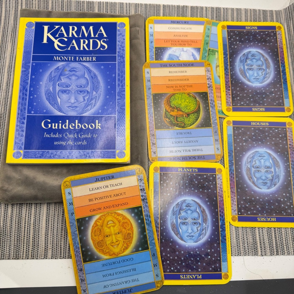 Karma Cards Monte Farber Astrology Oracle Deck Guidebook & Pouch Set Vintage